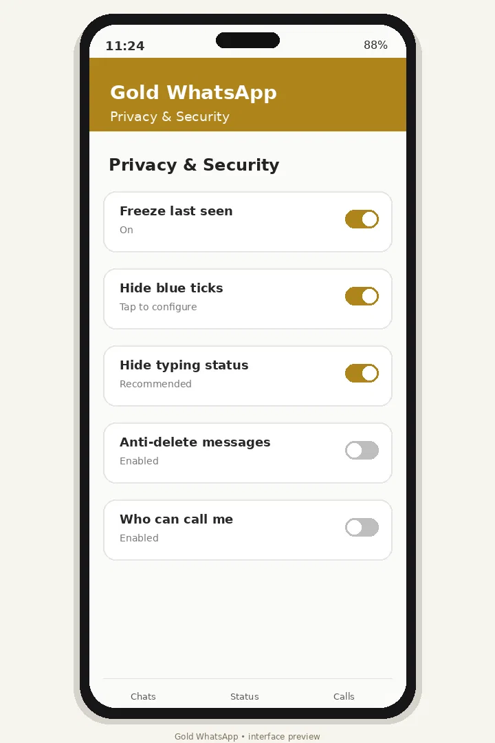 Gold WhatsApp V53.00 شرح إعدادات الخصوصية في واتساب الذهبي