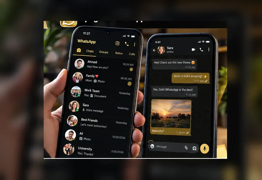 واجهة واتساب الذهبي على هاتف Android